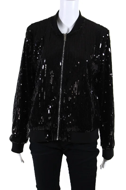 Apricot Womens Sequin Full Zip Bomber Jacket Black