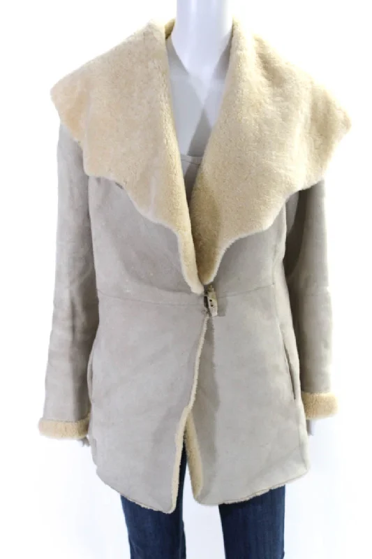 Blue Duck Womens Long Sleeve Fur  Lined Jacket Sheepskin Beige