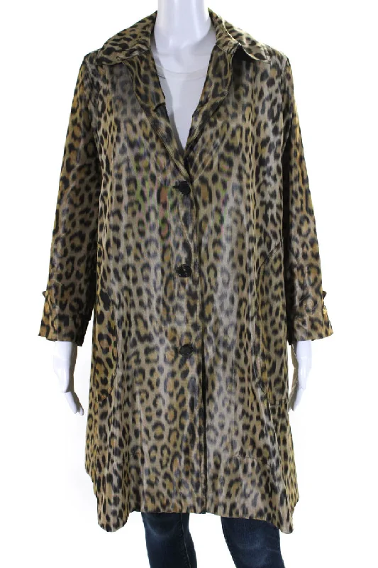 Christian Dior Womens Midi Length Leopard Print Taffeta Jacket Brown Silk