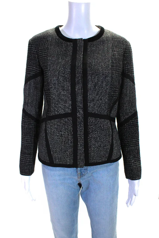 Etro Milano Womens Houndstooth Round Neck Snap Closure Jacket Gray Black