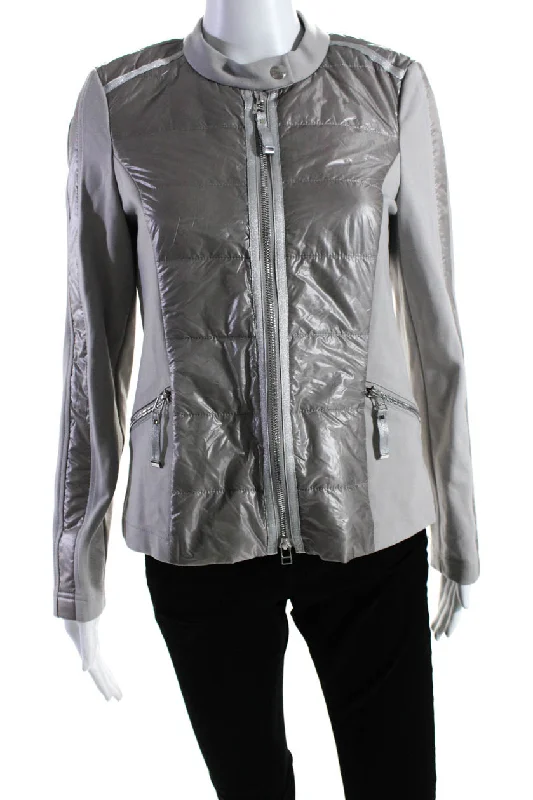 I' Cona Womens Full Zipper Crew Neck Long Sleeves Jacket Platinum Gray