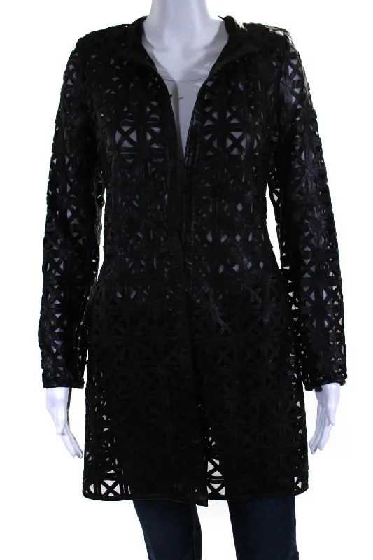 In Transit Womens Laser Cut Metallic Mesh Leather Jacket Black