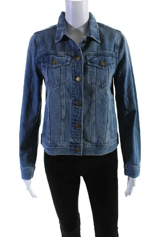 J Crew Womens Cotton Darted Light Wash Buttoned Collar Denim Jacket Blue