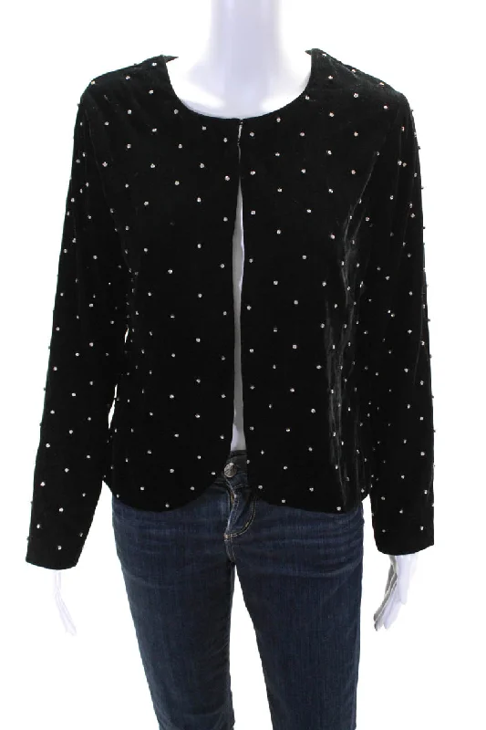 Karina Grimaldi Womens Black Silk Crystal Embellished Long Sleeve Jacket