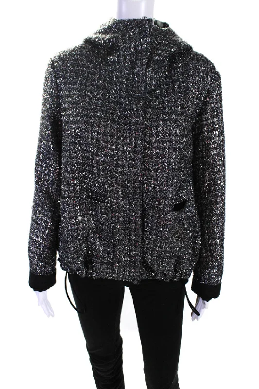 Lis Lareida Womens Disco Metallic Hooded Platinum Tweed Zip Jacket Silver FR 36