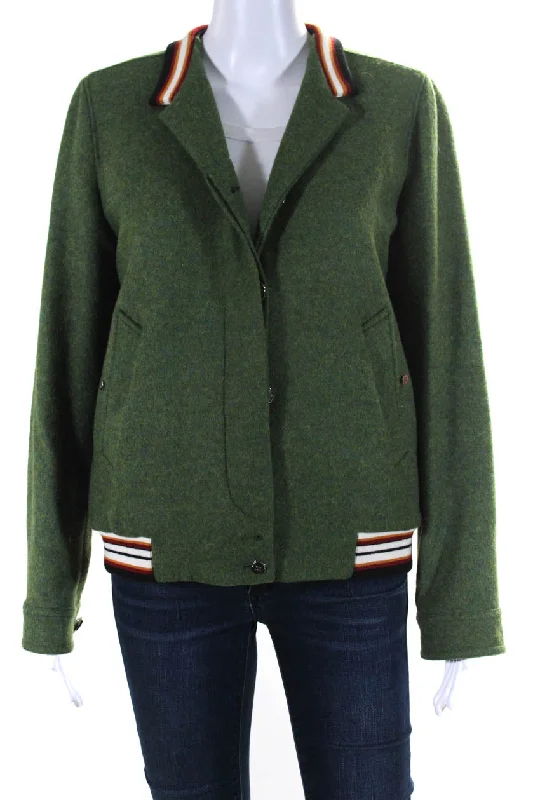 Marco De Vincenzo Womens Button Down Bomber Jacket Green Wool