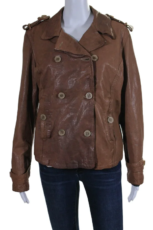 Masterpelle Womens Leather Double Breasted Jacket Brown