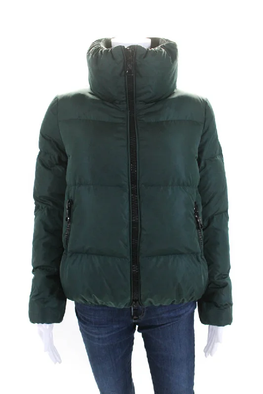 Moncler Womens Dark Green Full Zip Mock Neck Long Sleeve Puffer Coat