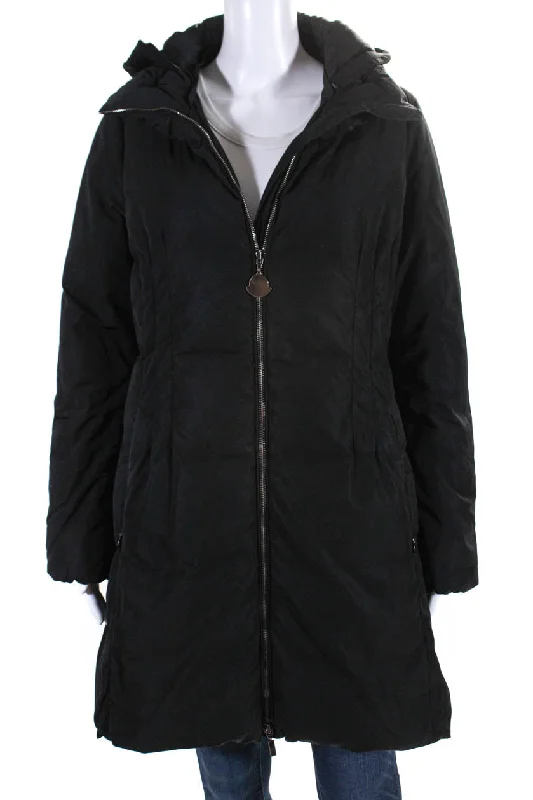 Moncler Womens Long Hooded Down Filled Full Zip Puffer Coat Black