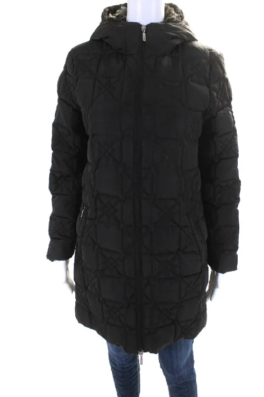 Moncler Womens Quilted Long Sleeve Full Zip Mid-Length Jacket Dark Brown