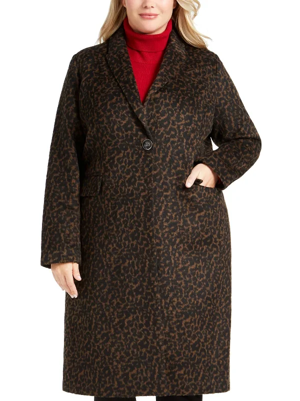 Plus Womens Wool Blend Long Trench Coat