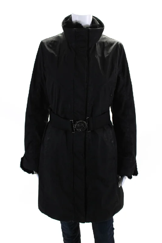 Post Card Womens Fur Lined Layered Double Zip Collared Puffer Coat Black