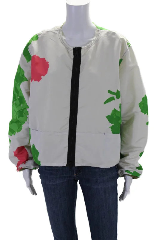 Rohka Womens Front Zip Cropped Summer Bomber Jacket White One