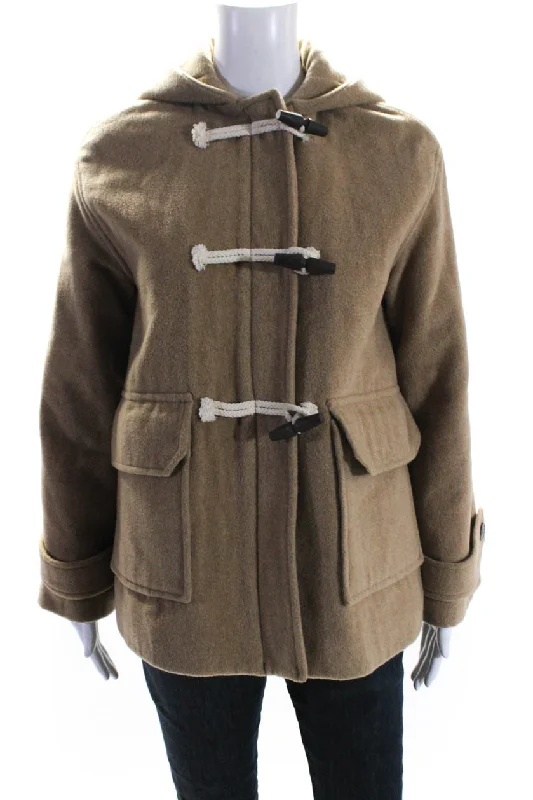 Samsoe & Samsoe Womens Fleece Toggle Hooded Coat Brown Wool