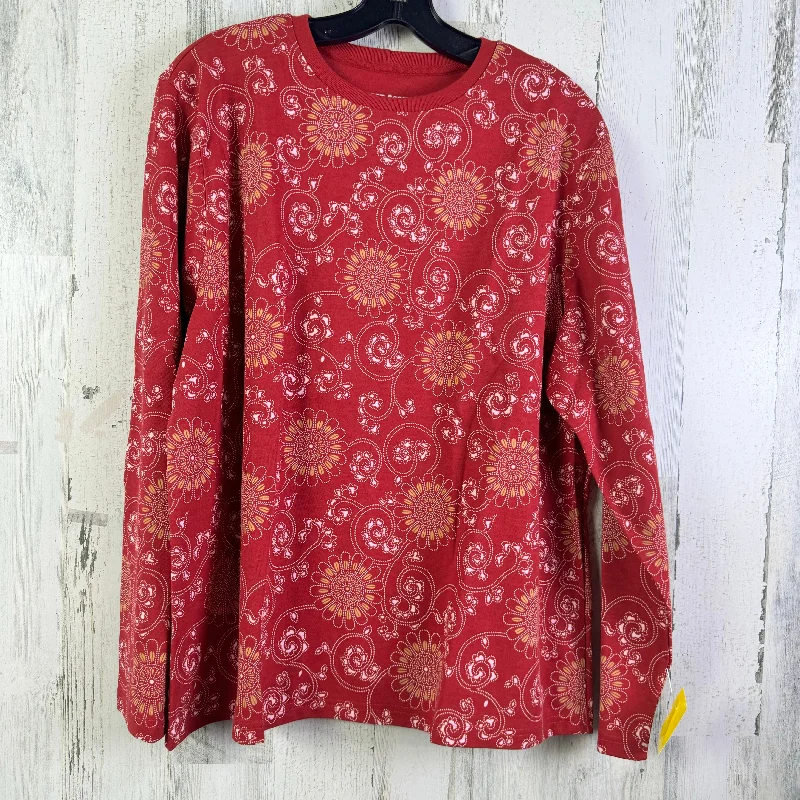 Top Long Sleeve Basic By Karen Scott In Orange & Red, Size: Xl