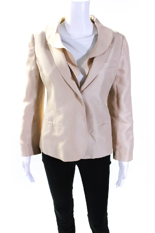 Valentino Womens Two Button Collared Notched Lapel Silk Jacket Brown