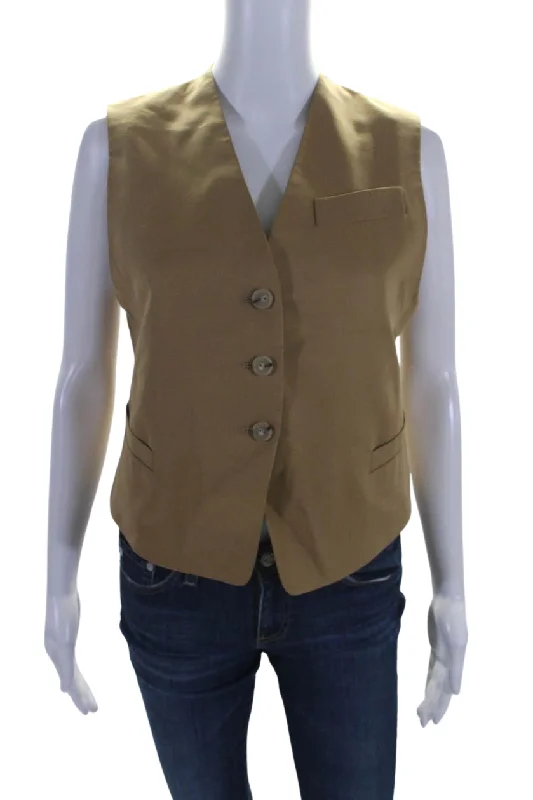 Vince Womens V Neck Twill Button Up Vest Brown Lyocell