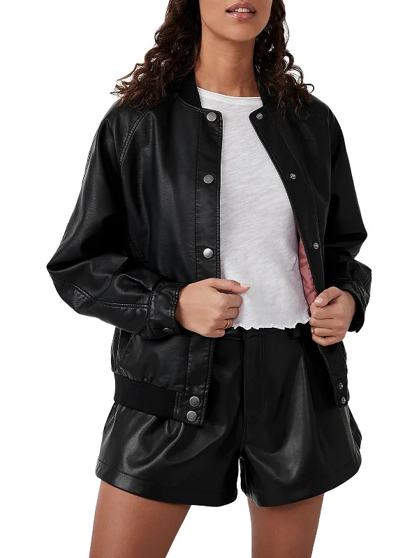 Wild Rose Womens Faux Leather Cold Weather Bomber Jacket