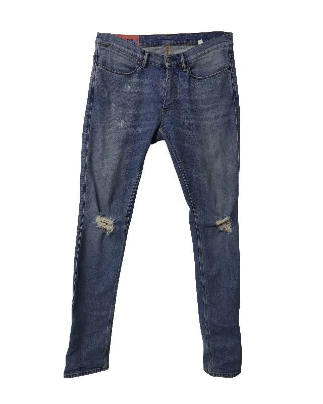 Acne Studios Distressed Jeans in Blue Cotton Denim