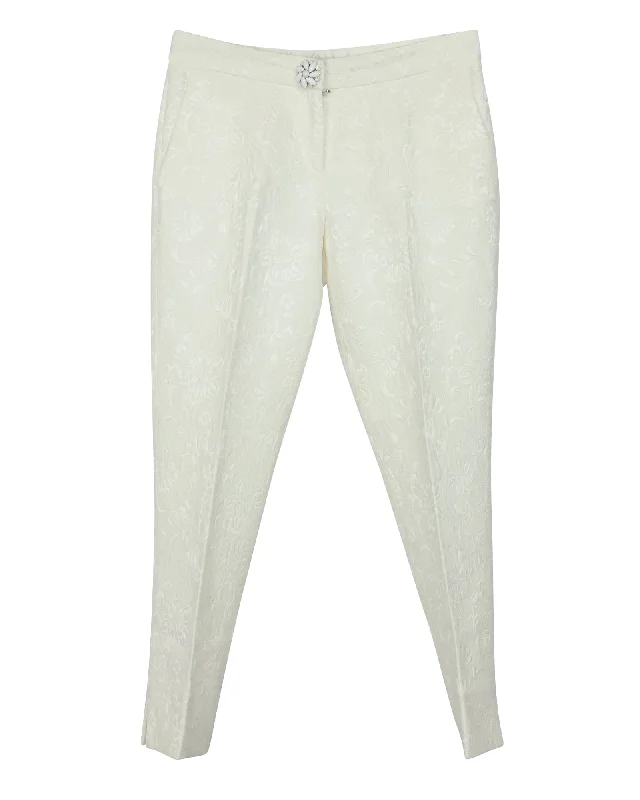 Dolce & Gabbana Floral Jacquard Trousers in Ivory Cotton