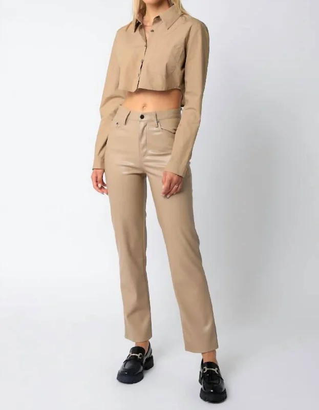 Eden Faux Leather Pants In Taupe