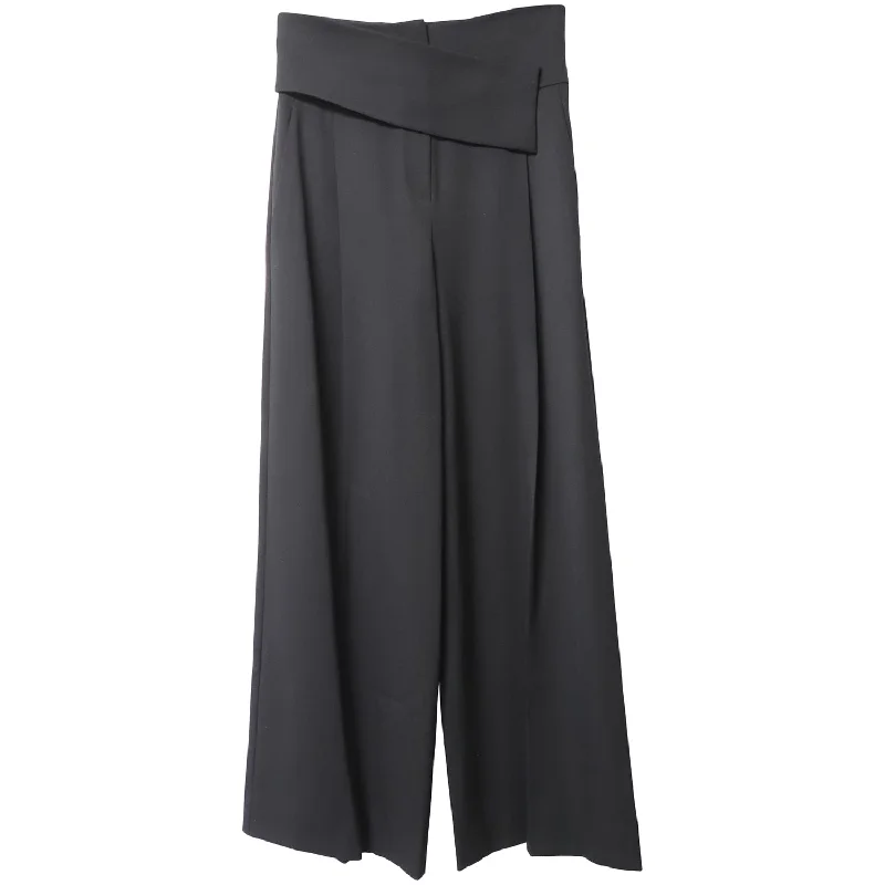 Emporio Armani Asymmetric Waistband Wide Leg Trousers in Black Cotton