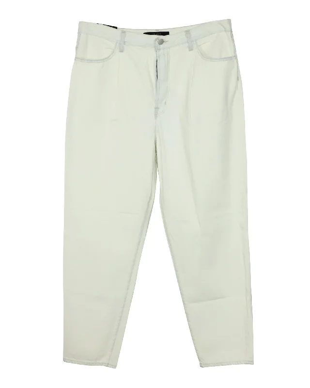 J Brand Pleated Peg Jeans in White Cotton