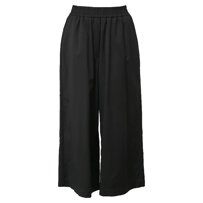 Loewe Logo Embroidered Culottes in Black Wool