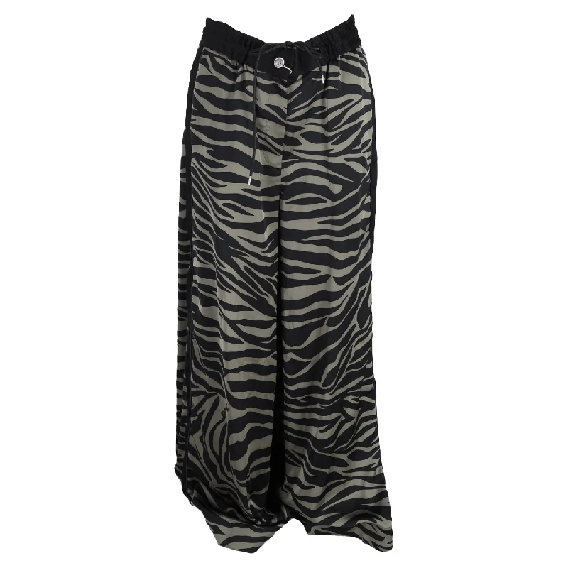 Sacai Patterned Wide Leg Trousers in Animal Print Polyester