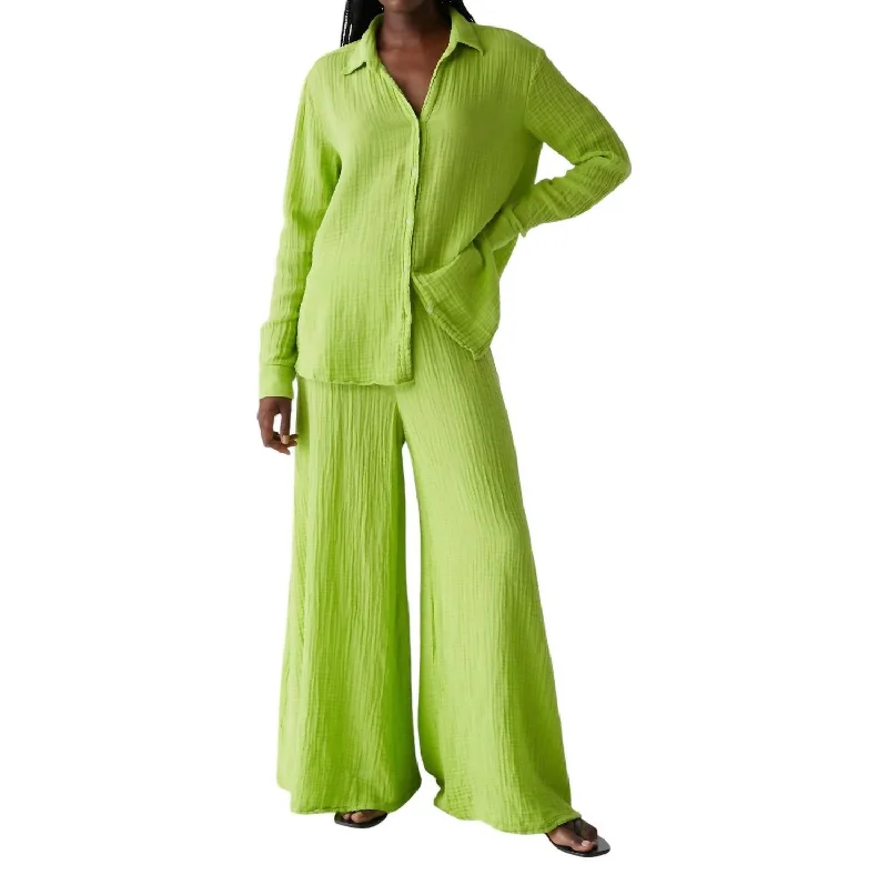 Simba Gauze Wide Leg Pant In Lettuce