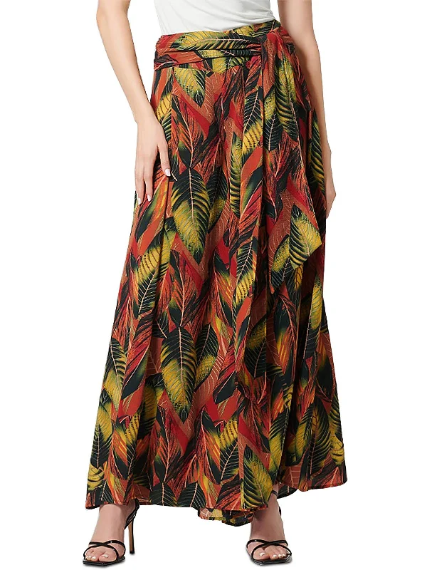 Womens Printed Tie Waist Wide Leg Pants