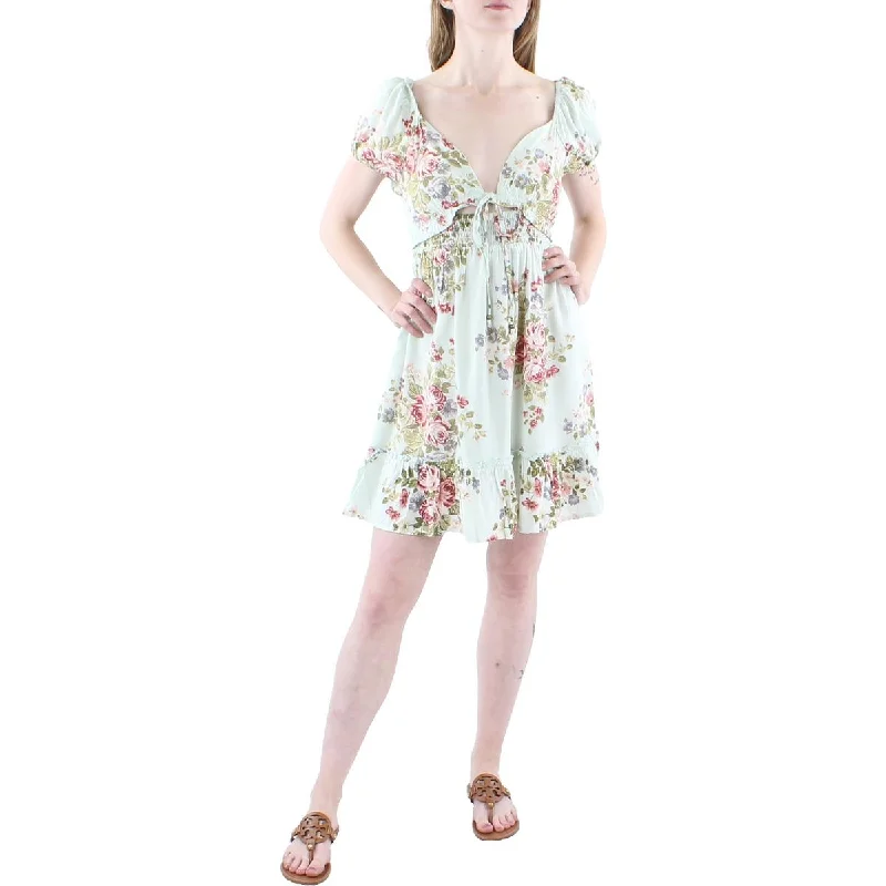 Angie Womens Floral Print Short Fit & Flare Dress