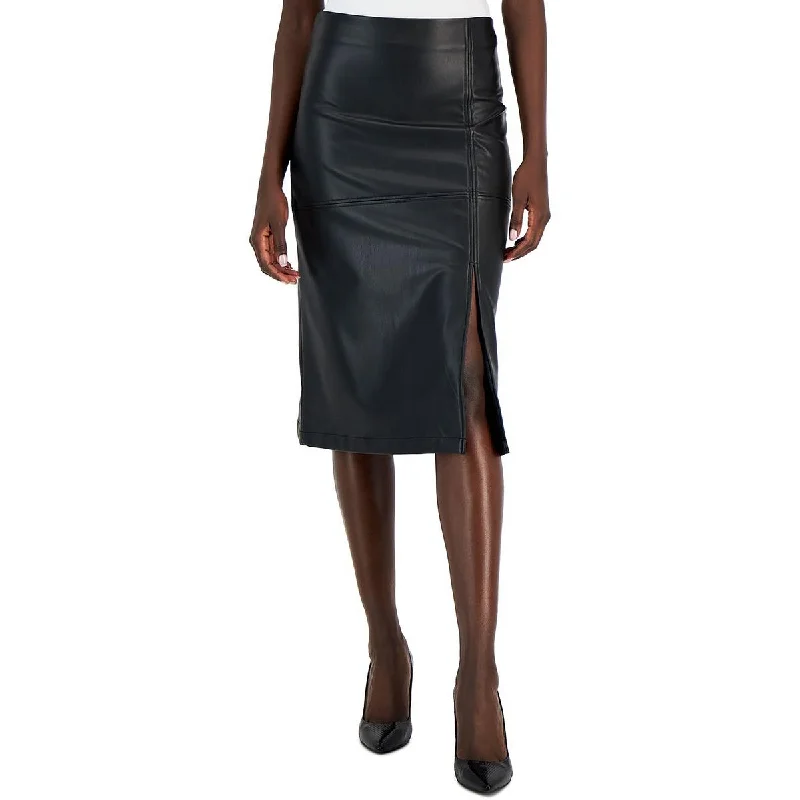 Anne Klein Womens Faux Leather Knee-Length Pencil Skirt