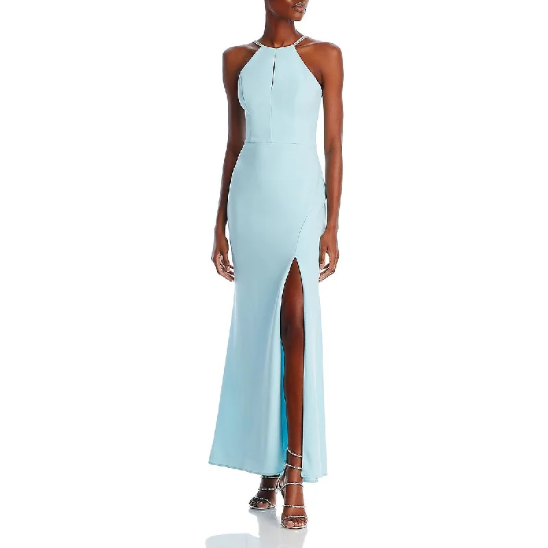 Aqua Womens Crepe Rhinestone Evening Dress