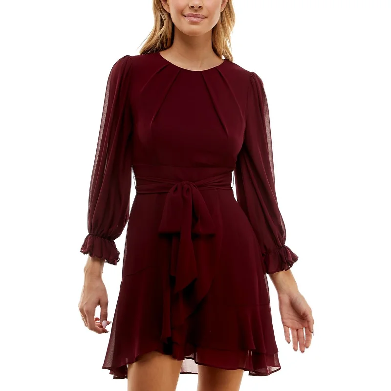 B. Darlin Womens Juniors Ruffled Mini Fit & Flare Dress