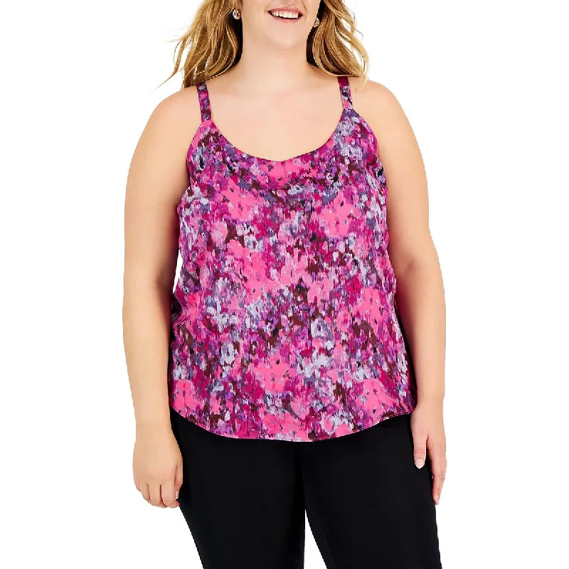 Bar III Womens Plus Blurred Print Scoop Neck Cami