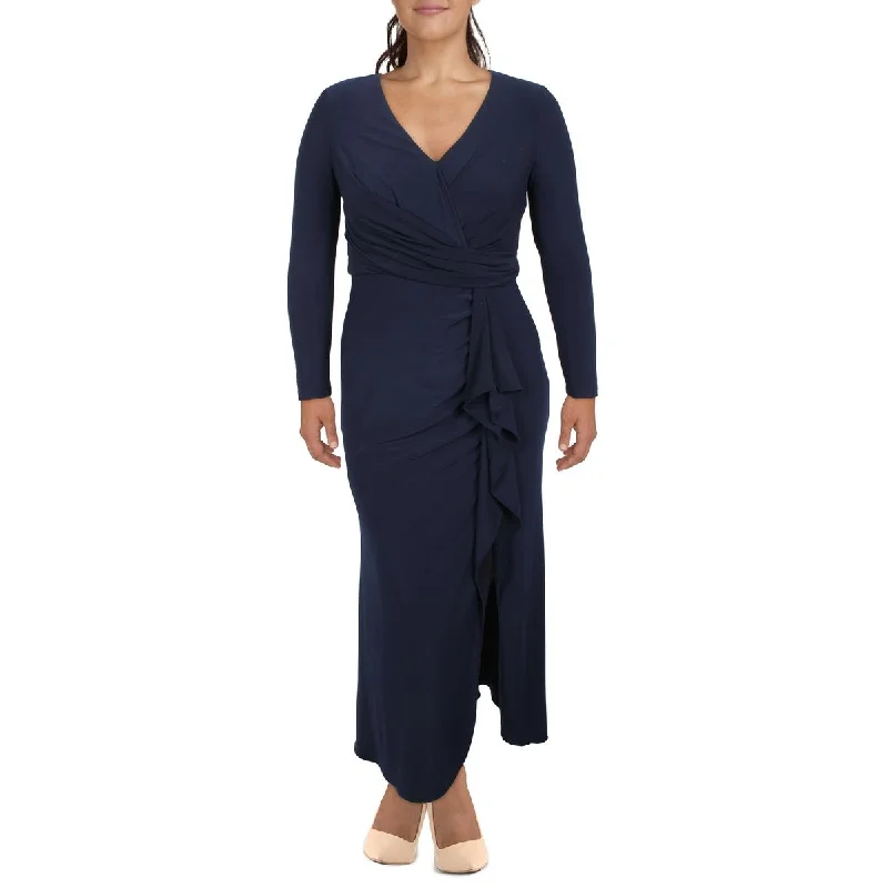 Betsy & Adam Womens Petites Surplice Maxi Evening Dress