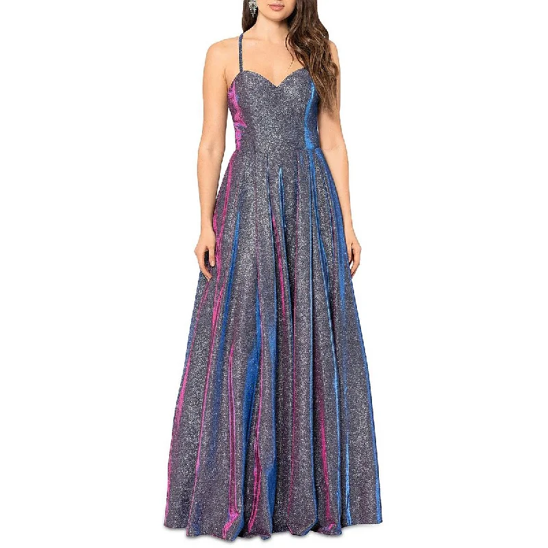 Blondie Nites Womens Juniors Glitter Illusion Evening Dress