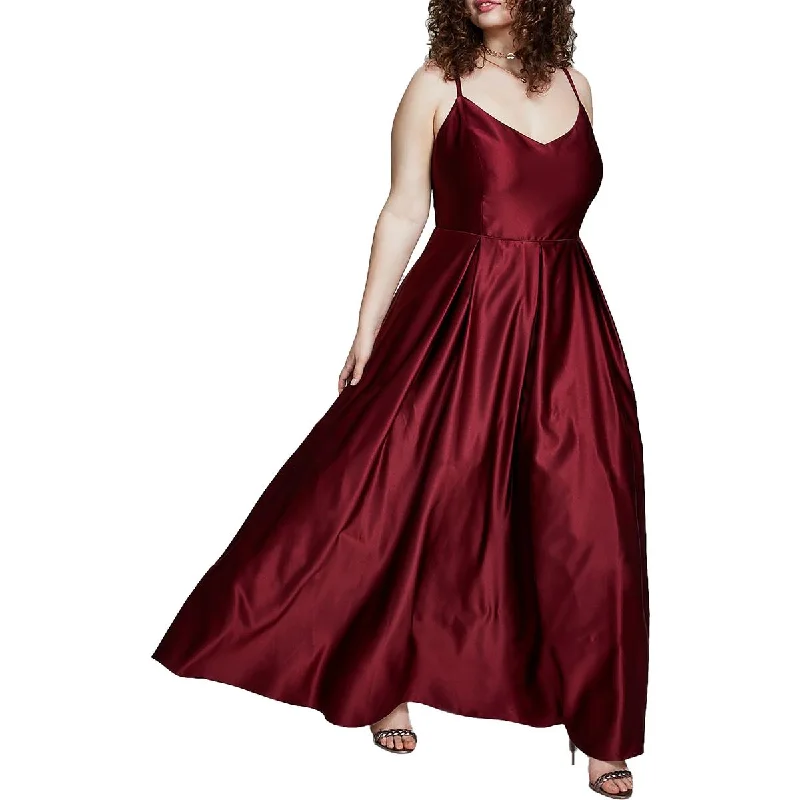 Blondie Nites Womens Plus Satin Pleated Evening Dress