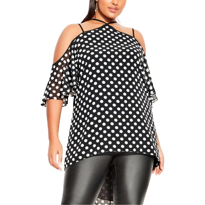 City Chic Womens Plus Gabrielle Strappy Polka Dot Blouse