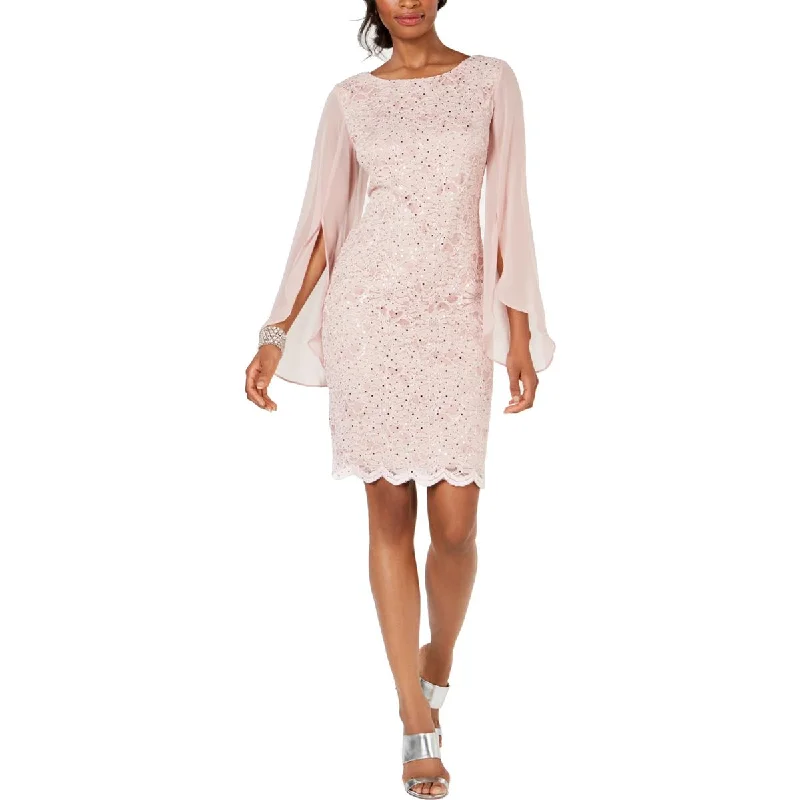 Connected Apparel Womens Sequined Lace Sheath Dress