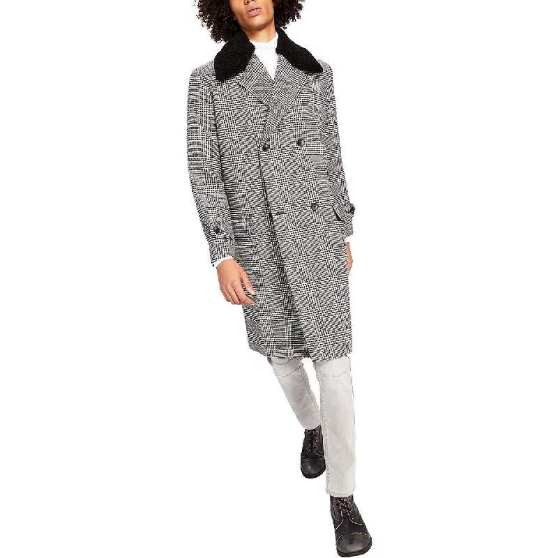 INC Mens Ashton Faux Fur Trim Midi Pea Coat