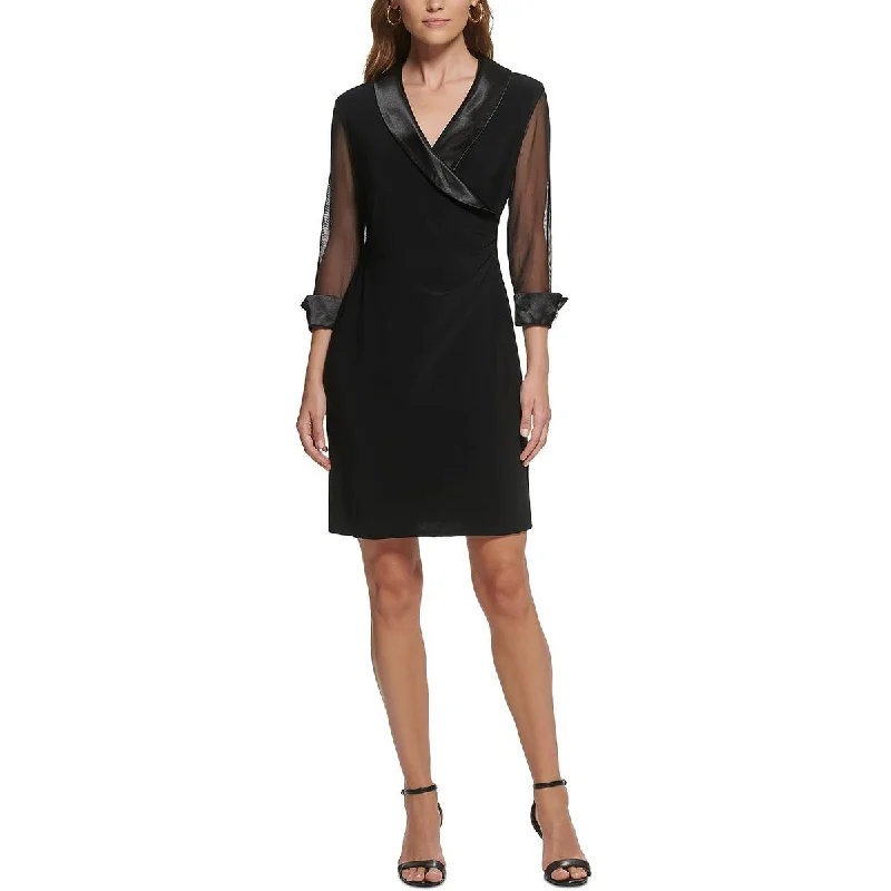 Jessica Howard Womens Petites Illusion Faux Wrap Sheath Dress