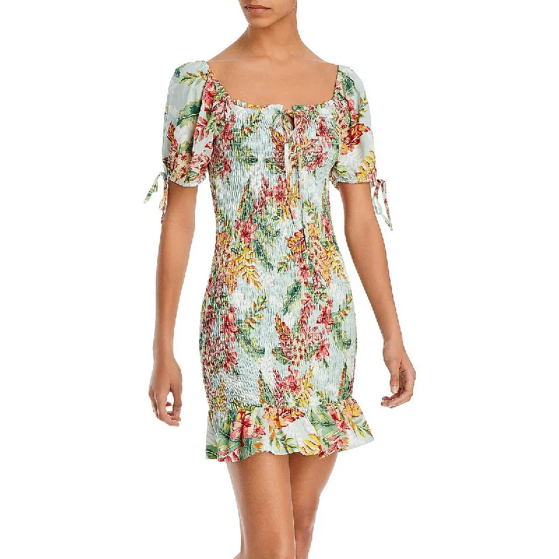 Lost + Wander Womens Seaside Breeze Tie Sleeve Ruffled Mini Dress