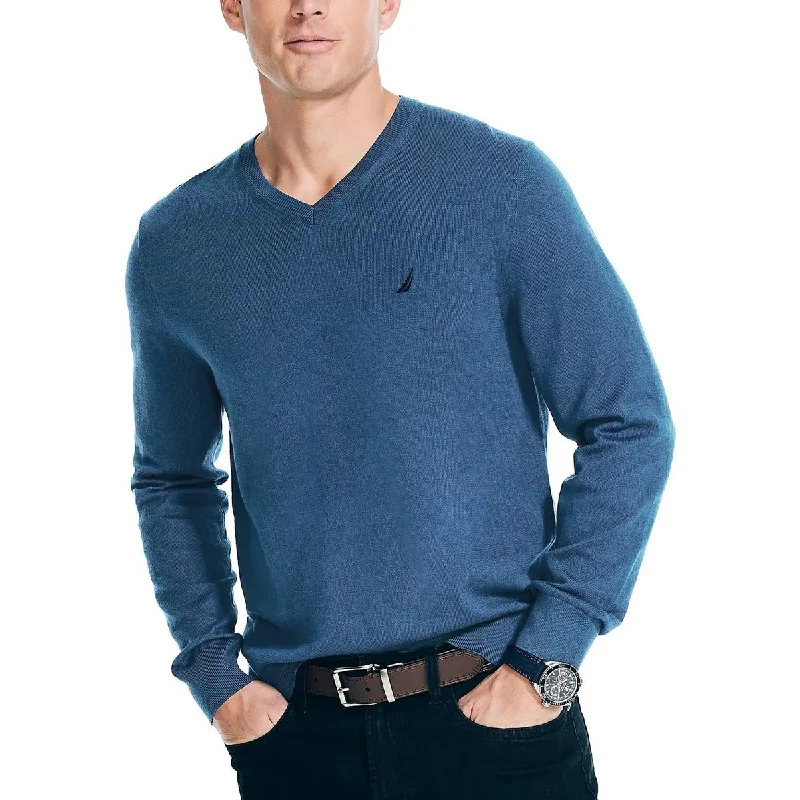 Nautica Mens Logo Long Sleeves V-Neck Sweater