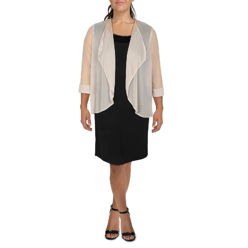 R&M Richards Womens Contrast Trim Sheer Duster Blazer