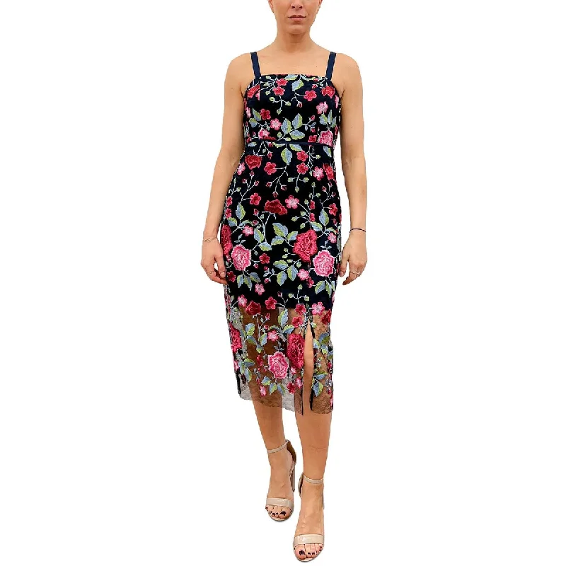 Sam Edelman Womens Embroidered Mid-Calf Midi Dress