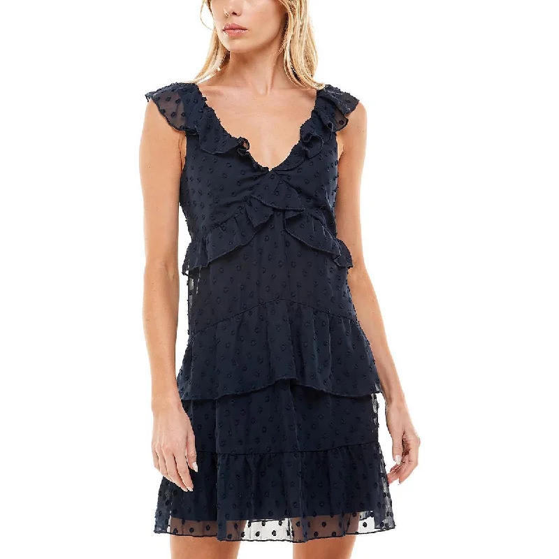 Speechless Womens Juniors Ruffled Mini Cocktail and Party Dress