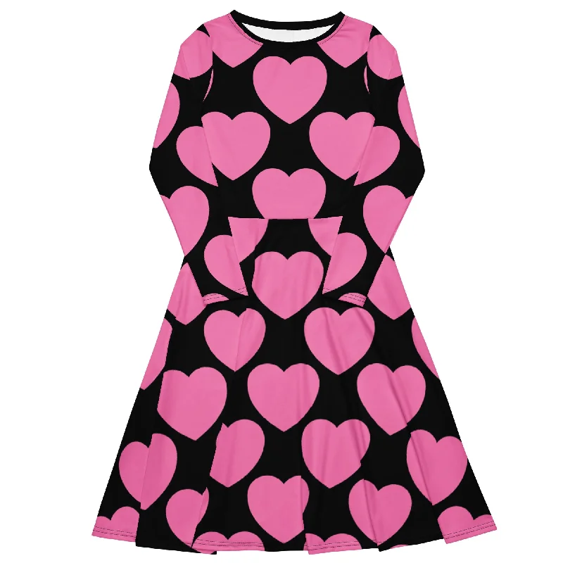 ELLIE LOVE pink black - Midi dress with long sleeves and pockets