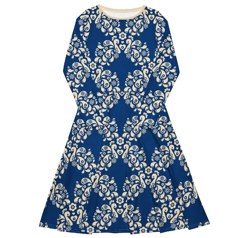 PEACOCK LOVE blue - Midi dress with long sleeves and pockets